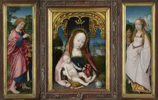 Triptych with the Virgin and Child (centre panel), St John the Evangelist (inner left wing) and Mary Magdalen (inner right wing), by Jan Provoost, oil, 1520
