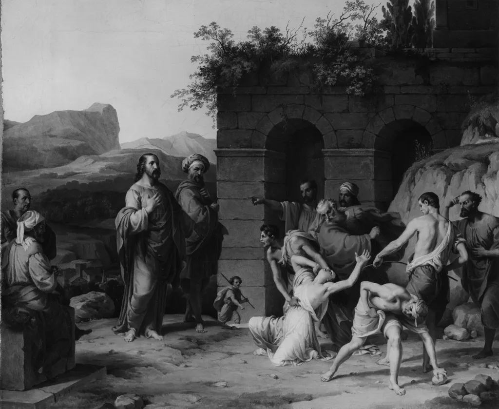 Christ and the woman taken in adultery, by Francesco Hayez, oil, 1841
