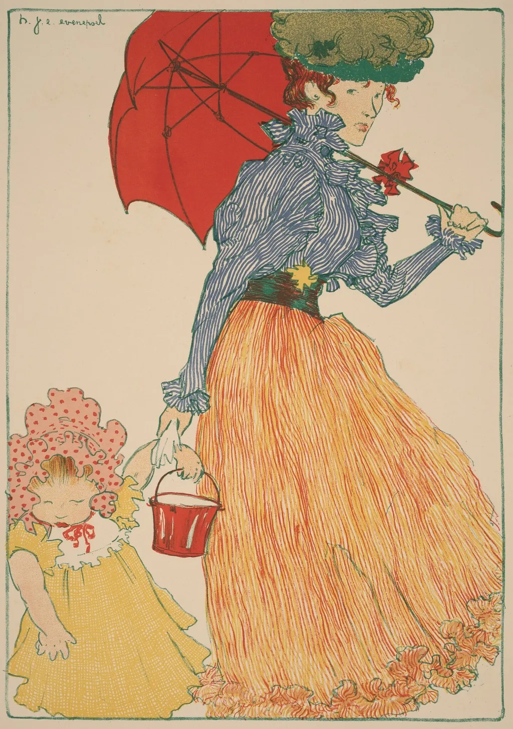 At the Square, by Henri Jacques Edouard Evenepoel, ink, 1897