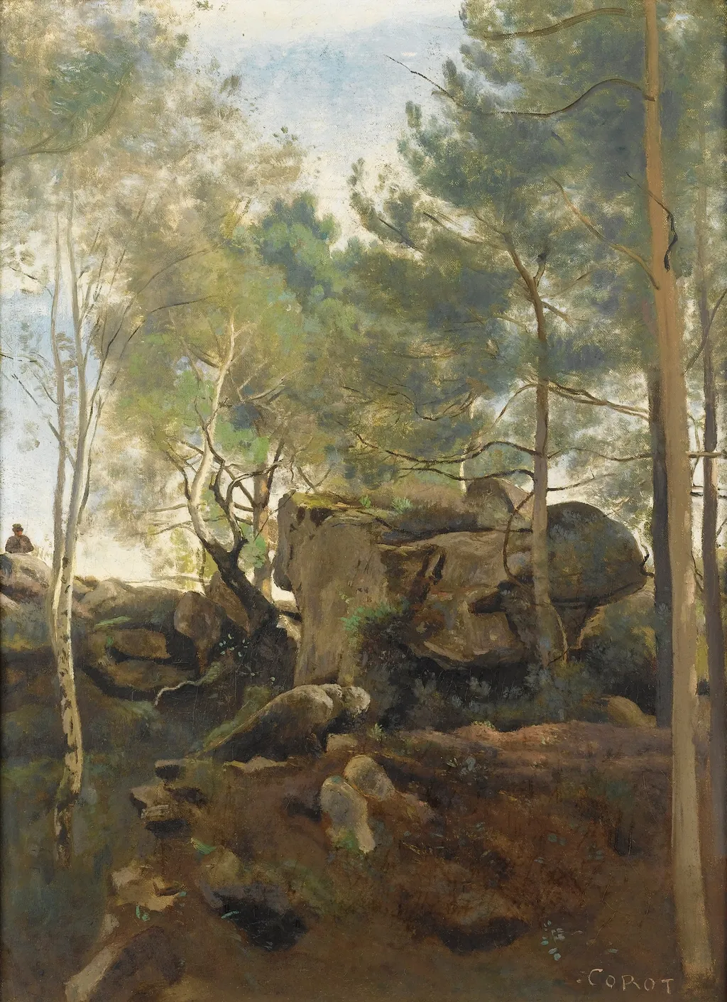 In Fontainebleau Forest. Pines and Birches Among the Rocks, by Jean Baptiste Camille Corot, oil, 1847