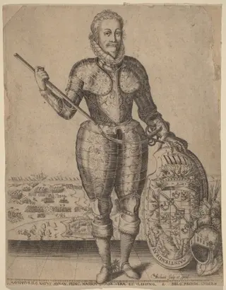 Maurice of Nassau, Prince of Orange, by Christoffel van Sichem I, ink, 1585