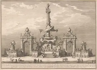 The Seconda Macchina for the Chinea of 1752: The Banquet of the Gods in Villa Carl'Amalia in Caserta, by Giuseppe Vasi, ink, 1752
