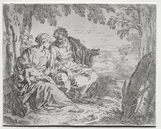 Rest on the Flight in to Egypt, by Simone Cantarini, 1640