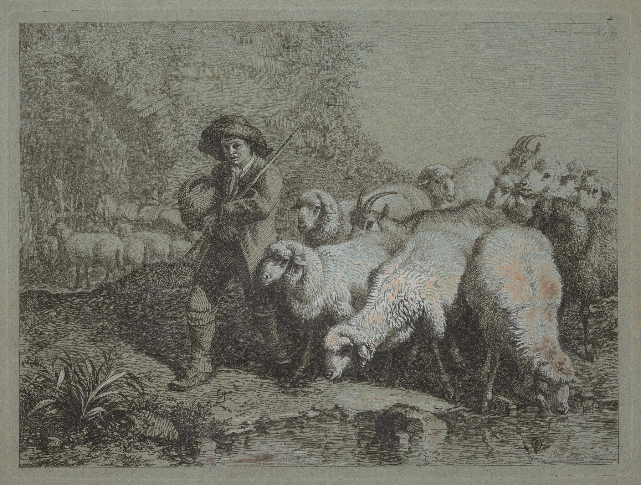 Shepherd with a Sack Driving a Flock, detail