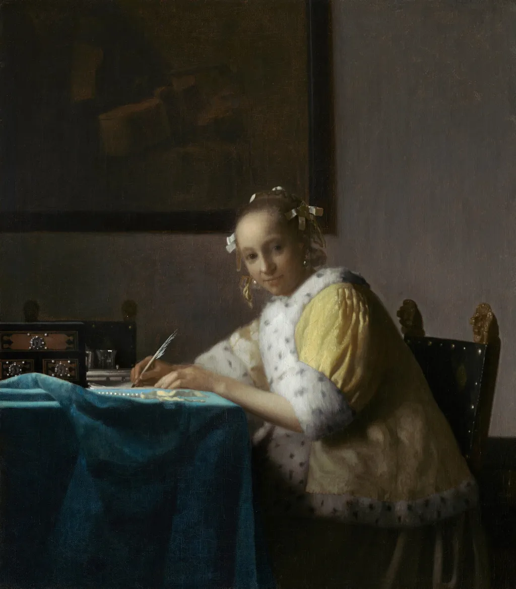A Lady Writing, by Johannes Vermeer, oil, 1665