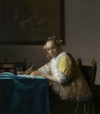 A Lady Writing, by Johannes Vermeer, oil, 1665