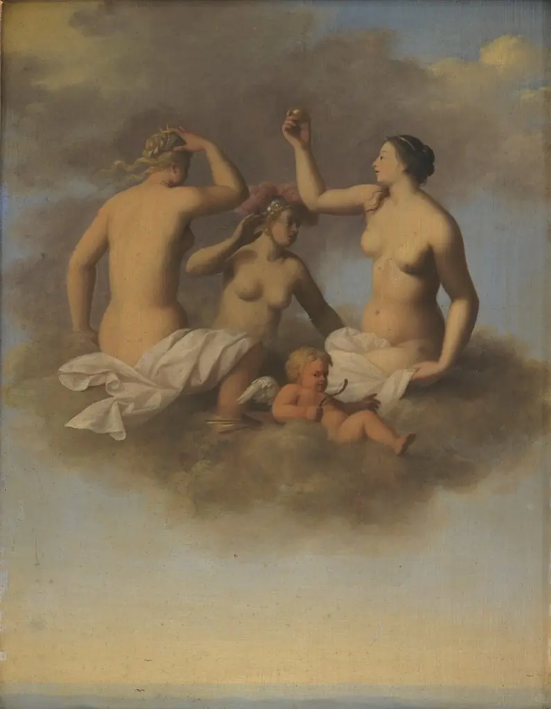 Juno, Minerva and Venus with Cupid, by Toussaint Gelton, oil, 1662