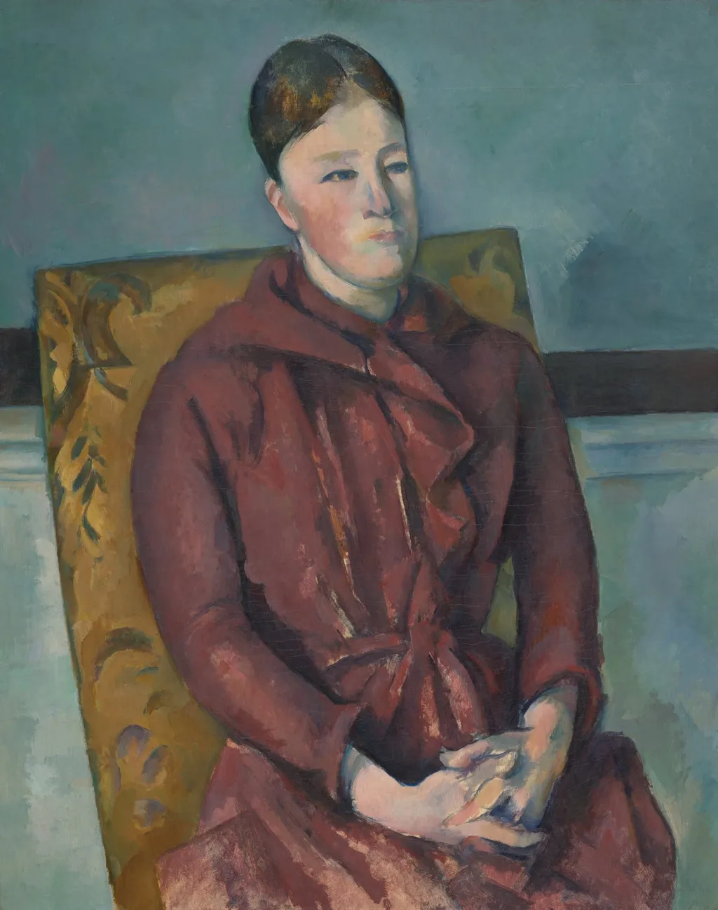 Madame Cezanne in a Yellow Chair, by Paul Cezanne, oil, 1889