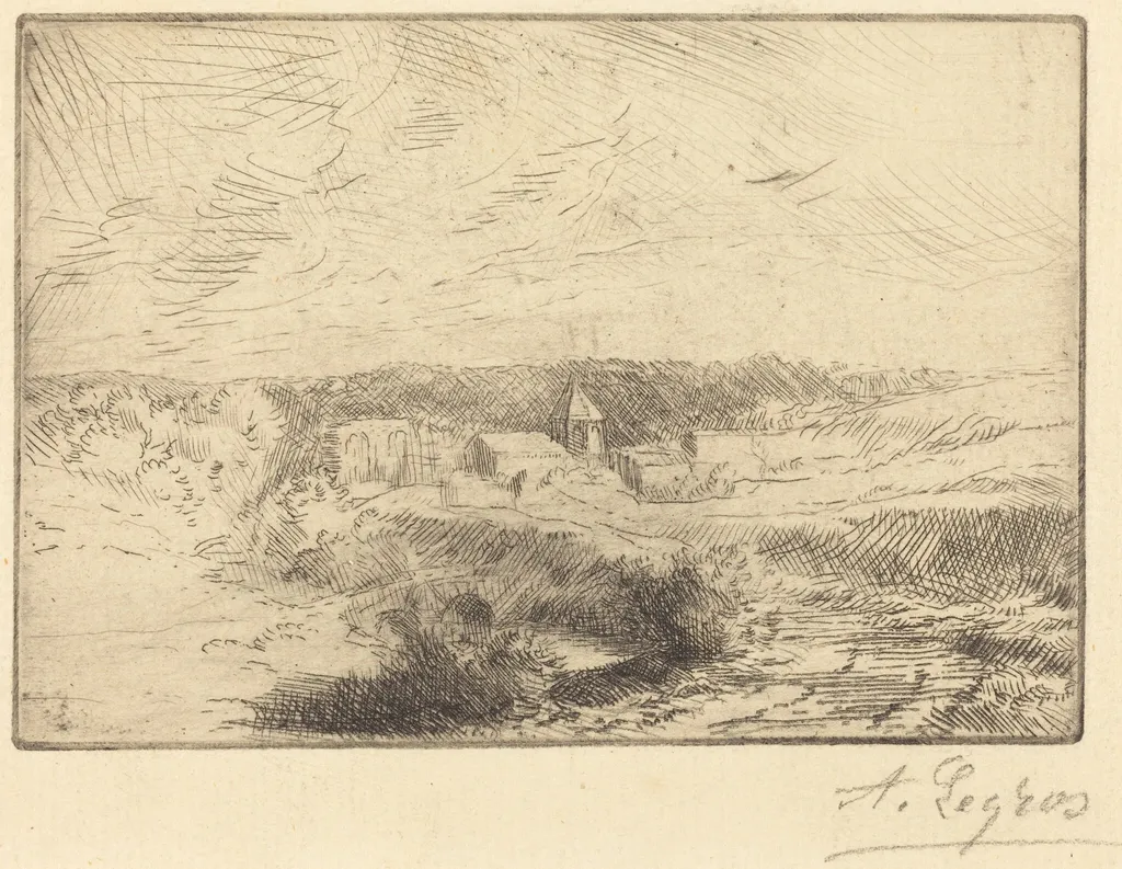 Village of Wimille, near Boulogne  (Village de Wimille, pres Boulogne), by Alphonse Legros, ink, 1874