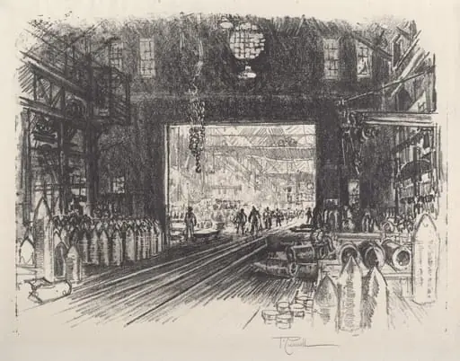 Shell Factory, No.II, by Joseph Pennell, ink, 1917