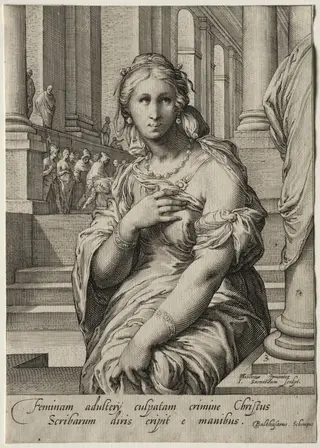 Heroines of the New Testament:  The Woman Taken in Adultery, by Jan Pietersz Saenredam, 1595