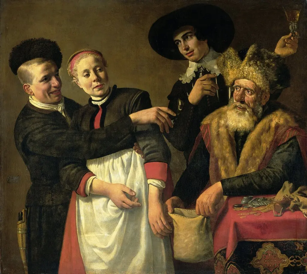 Mooy-Aal and her suitors, by Claes Corneliszoon Moeyaert, oil, 1635
