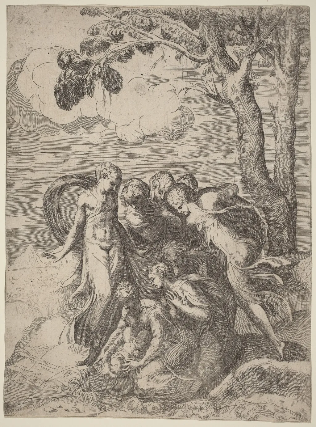 The Finding of Moses, by Battista Angolo del Moro, ink, 1544