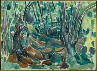 Elm Forest in Summer, by Edvard Munch, oil, 1920
