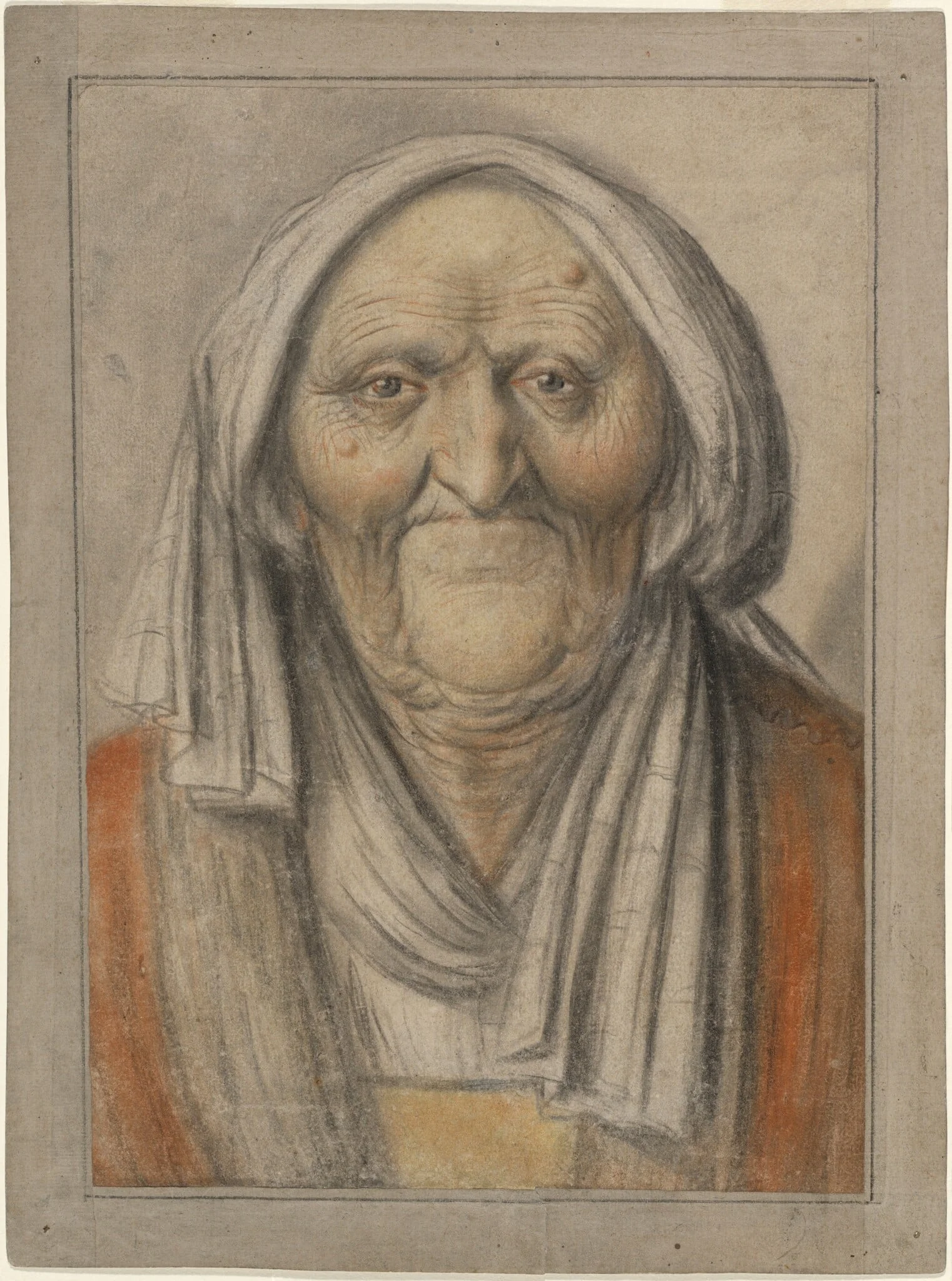 Bust of an Old Woman Wearing a Head Scarf, detail