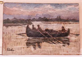 Barcă cu pescari, by Gheorghe Sârbu, 1929
