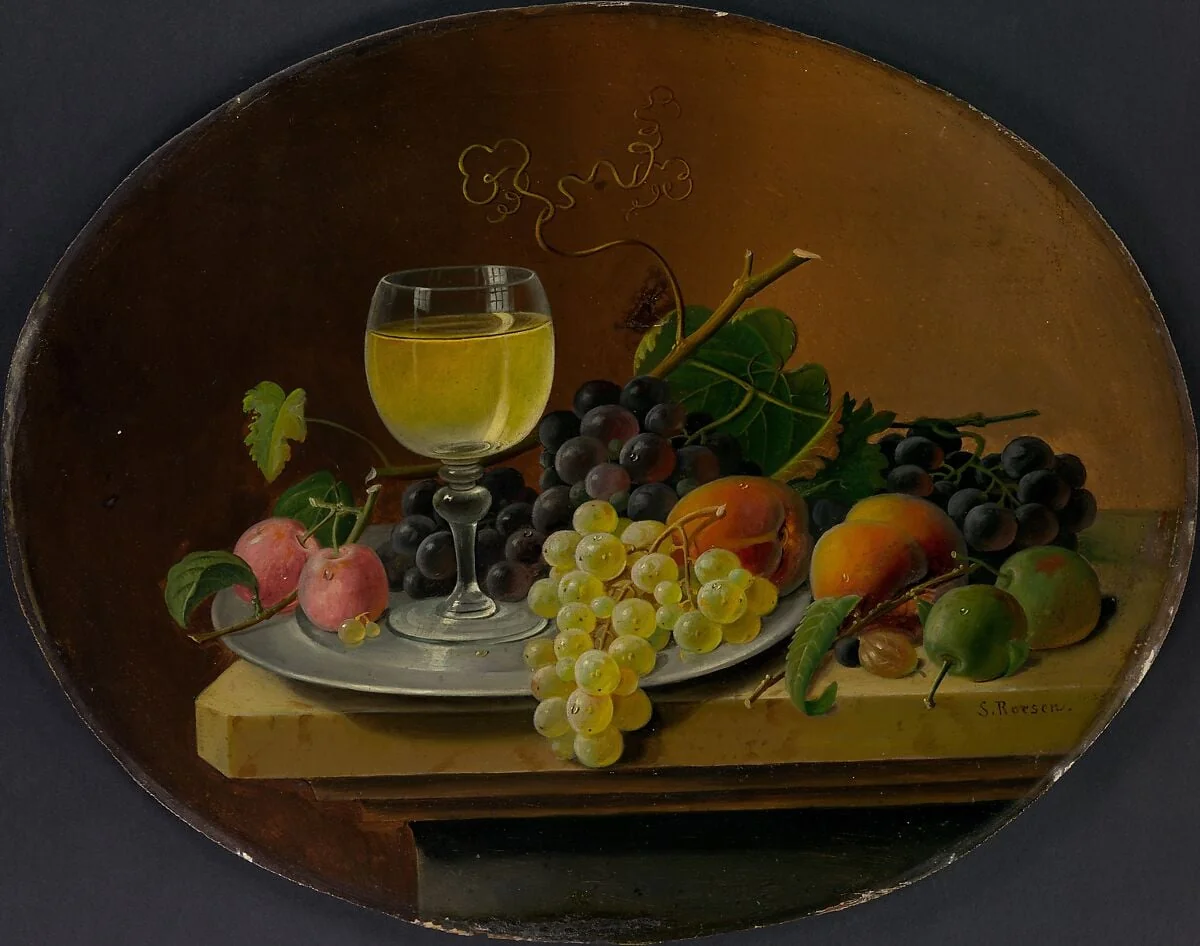 Still Life Fruit and Wine Glass, detail