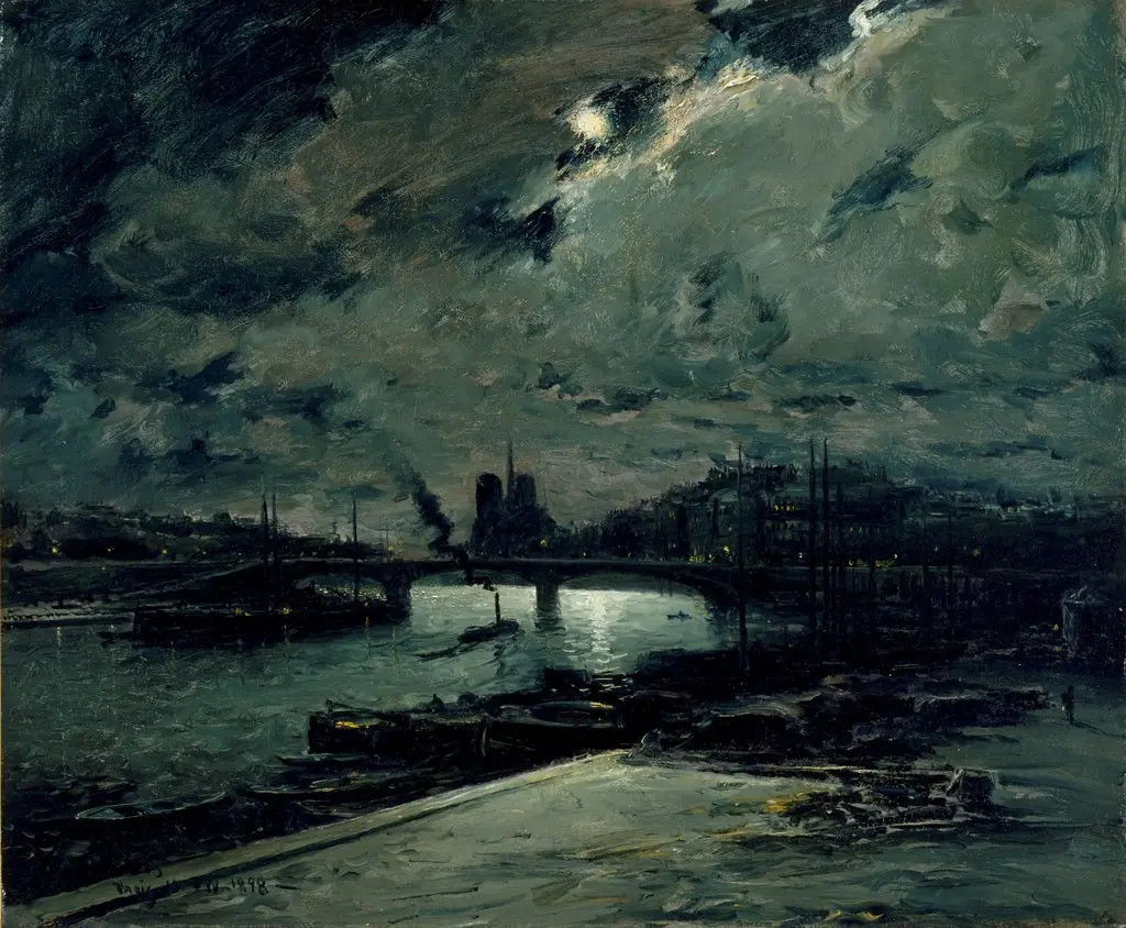 Quai à la Seine, Paris, au Clair de Lune, by Frank Myers Boggs, oil, 1900