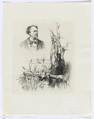 Frédéric Mistral: Mémoires et Recits by Frédéric Mistral: bust of a man and landscape with child (insert between p. 16-17), by Auguste Brouet, 1937
