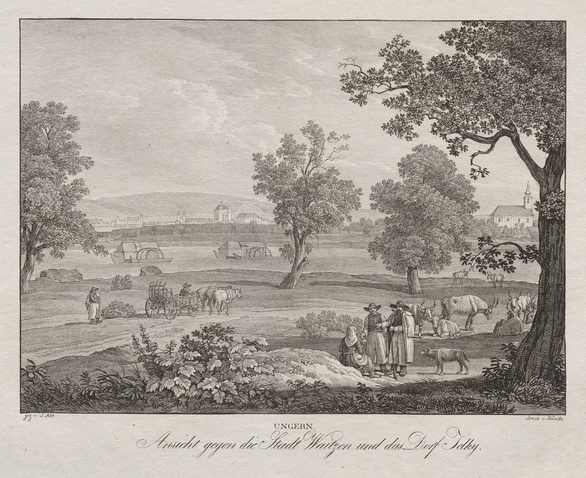 Ungern, Ansicht gegen die Stadt Waitzen und das Dorf Telky, detail