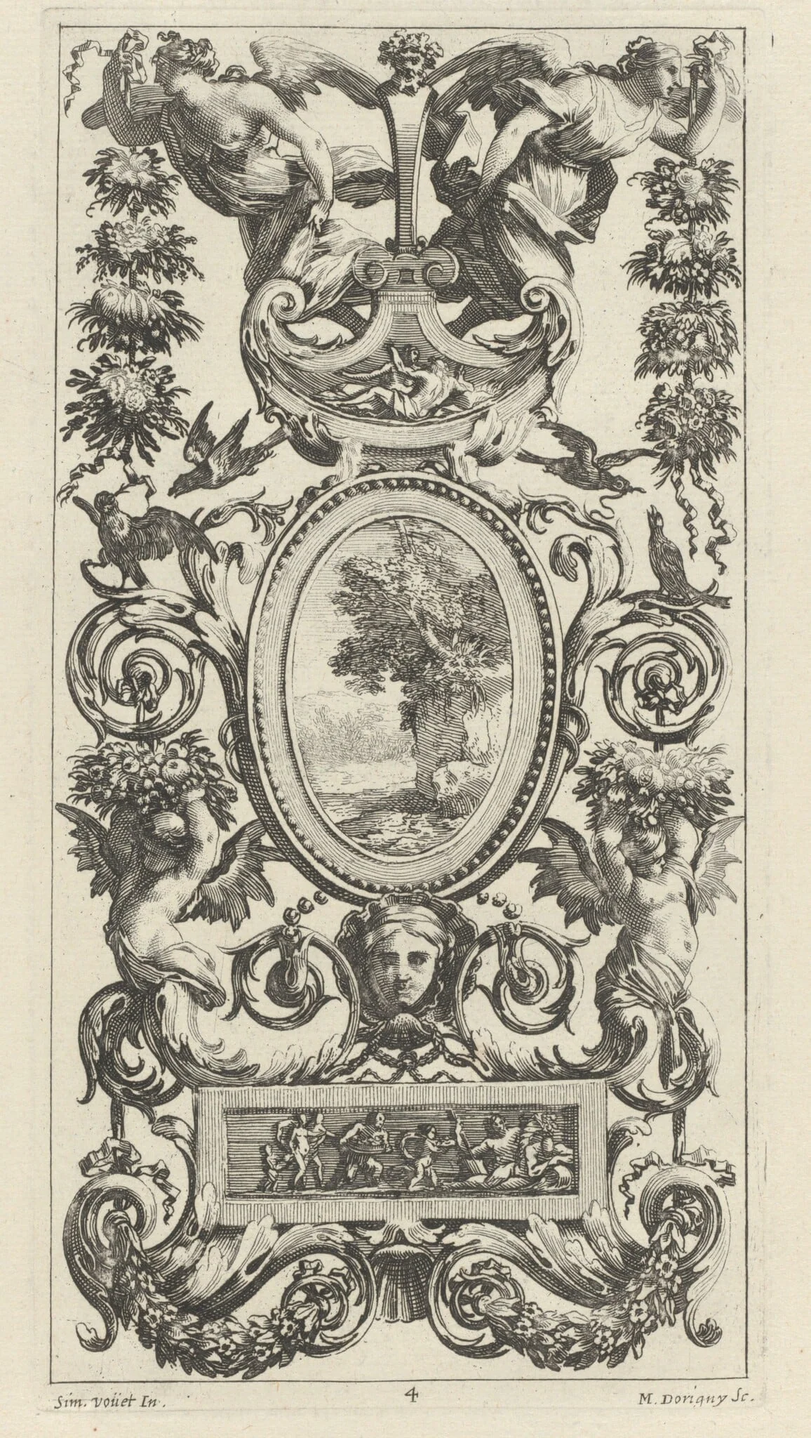Ornamental Panel with Pan and Two Garland-Bearing Women, detail