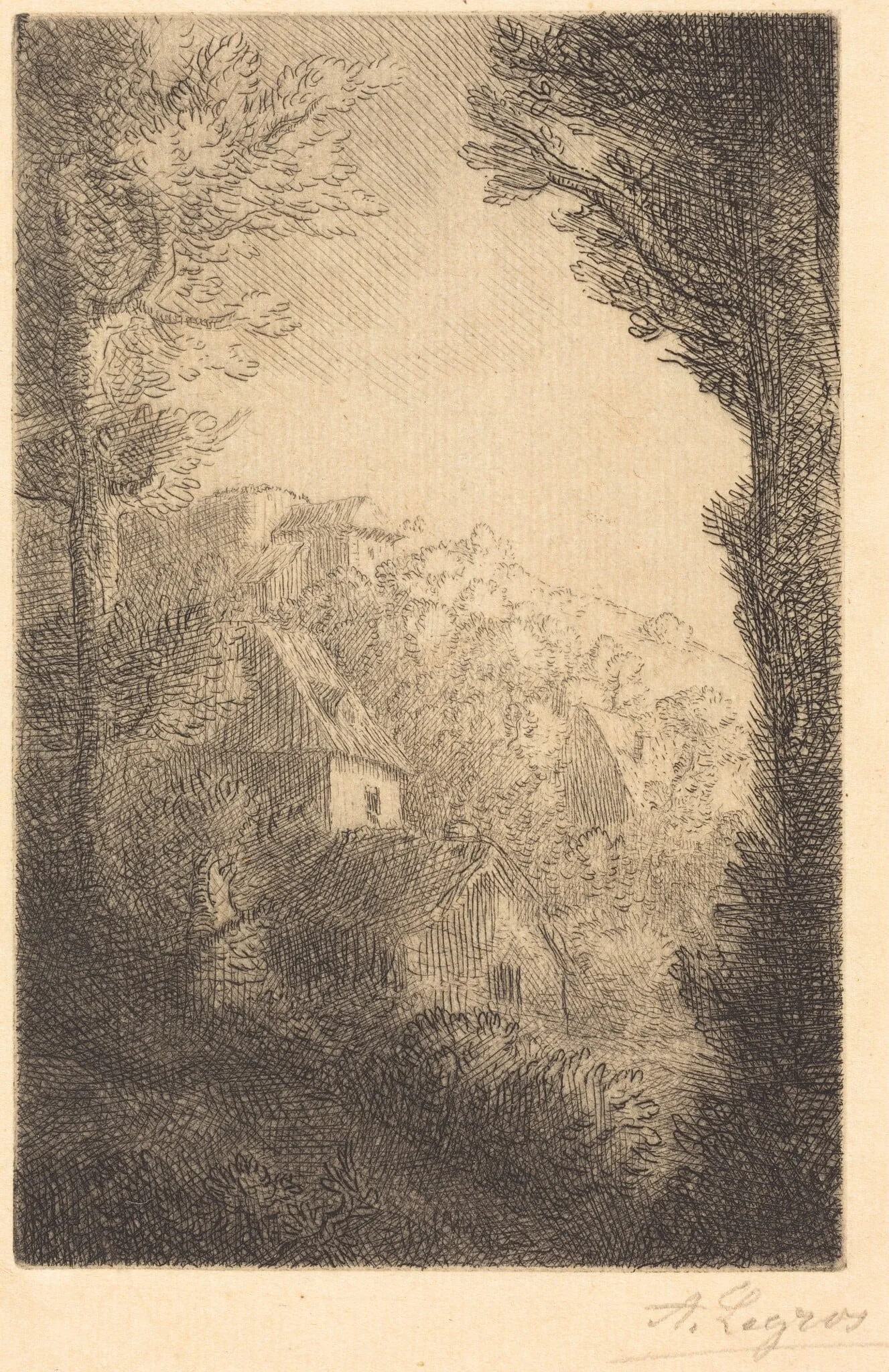 Farm on a Hillside in Sunlight (La ferme du coteau; Effet de soleil sur le coteau), detail