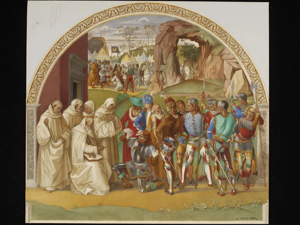 St Benedict and the False King Totila, by Edward Kaiser, paint, 1872