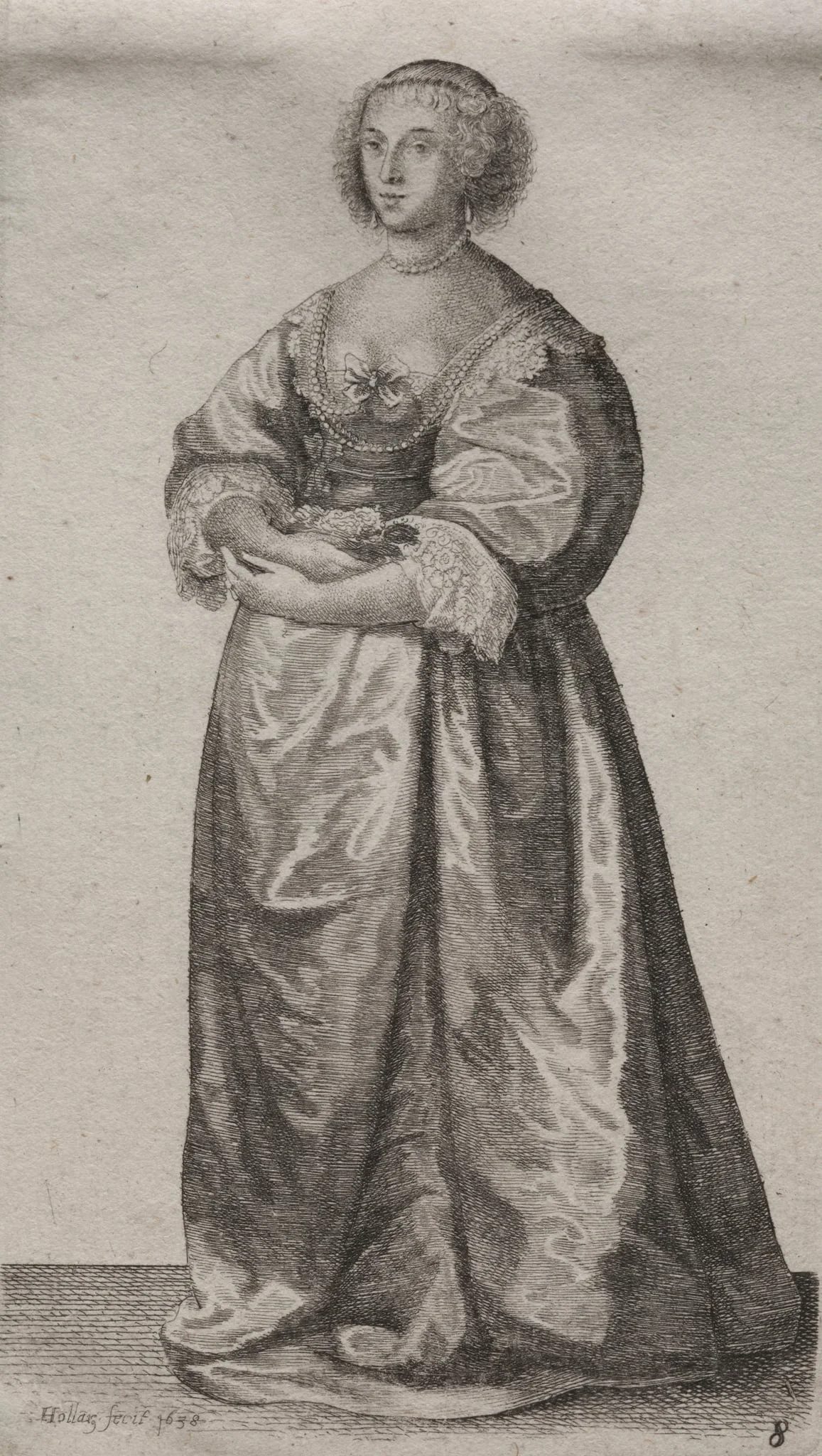 The Several Habits of English Women, from the Nobility to the Country Women as they are in these times: The Woman with Flowers, detail