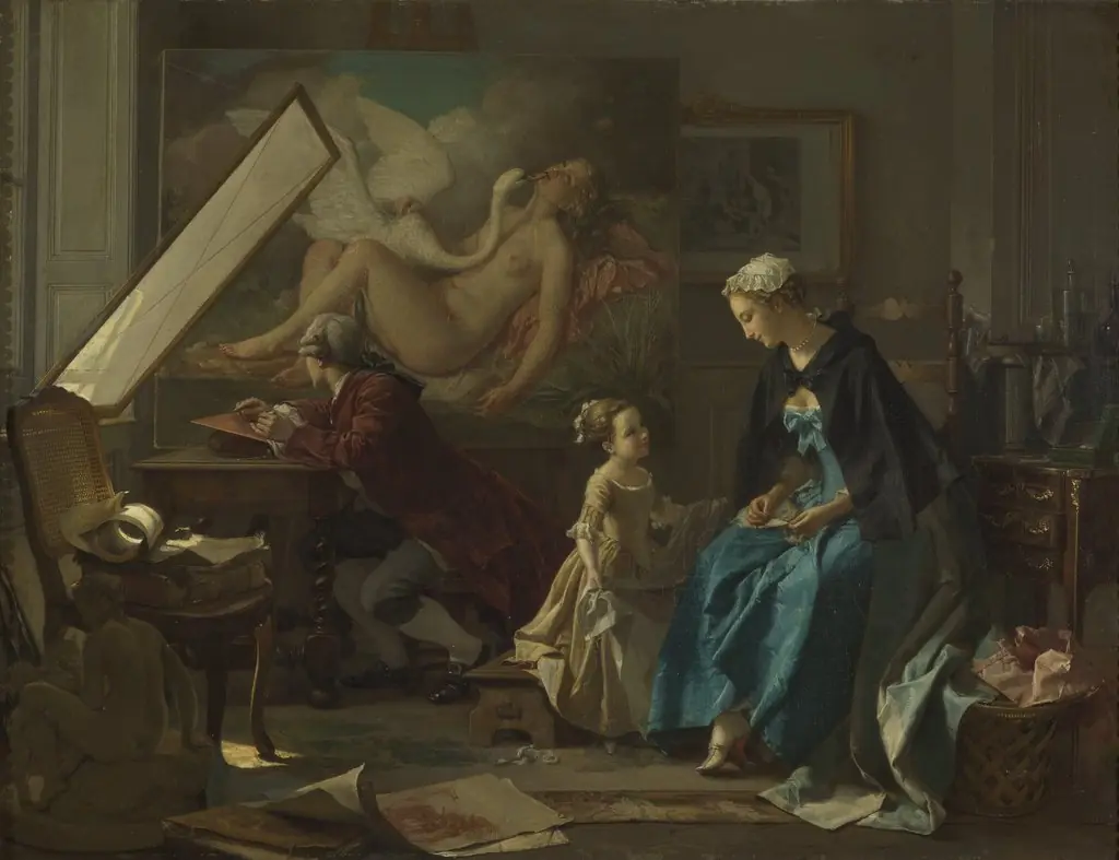The Studio of the Engraver, by Jean-Baptiste Antoine Emile Béranger, oil, 1850