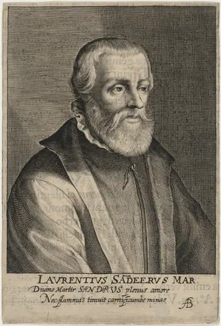 Laurence Saunders, Prebendary of York, Protestant Martyr, by Magdalena van de Passe, ink, 1620