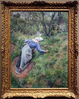 contadina che raccoglie l'erba, by Camille Pissarro, unspecified, 1891