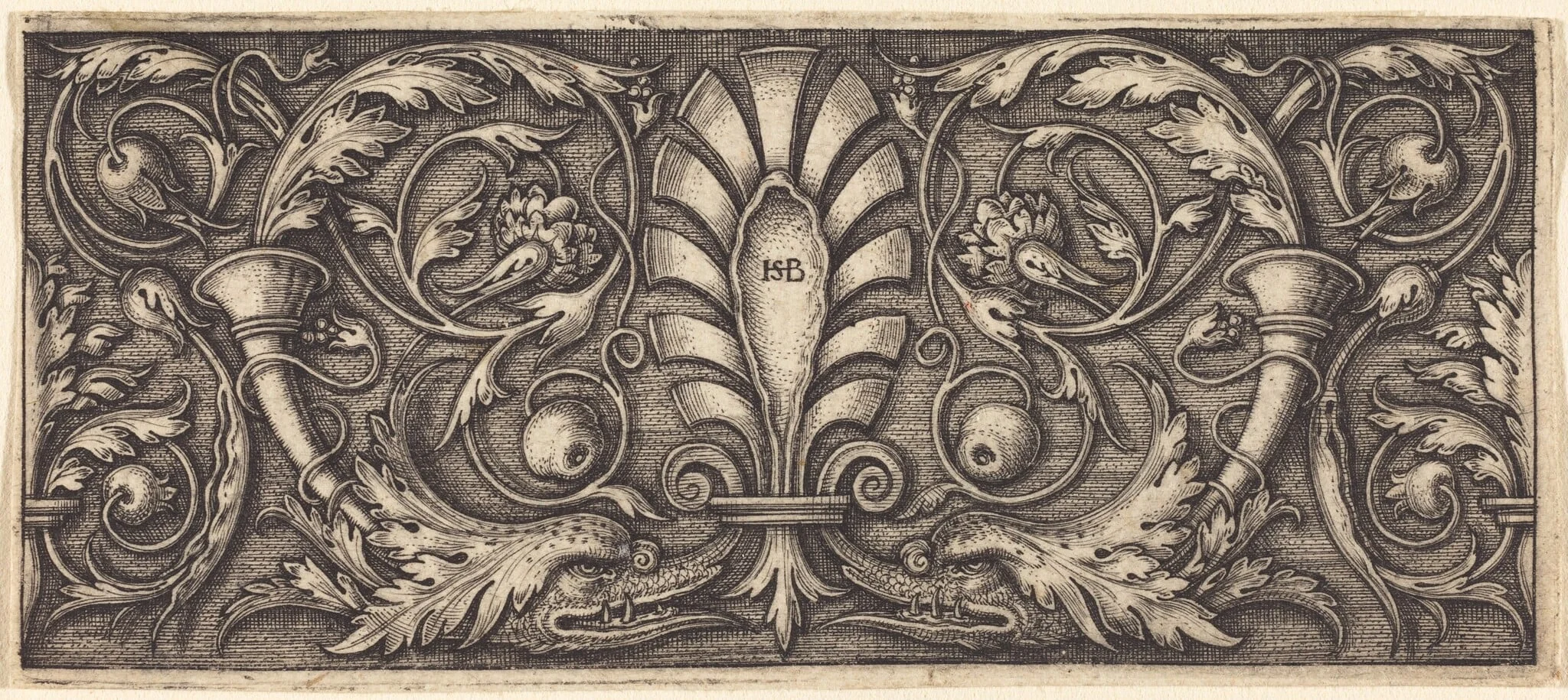 Ornament with Palmette and Two Dophin Heads, detail