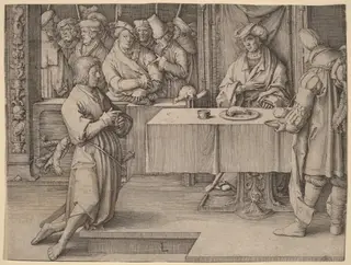 Joseph Interprets the Dreams of the Pharaoh, by Lucas van Leyden, ink, 1512