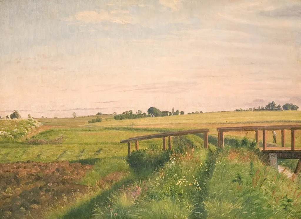 Marklandskab med en bro, by Vilhelm Kyhn, oil, 1858