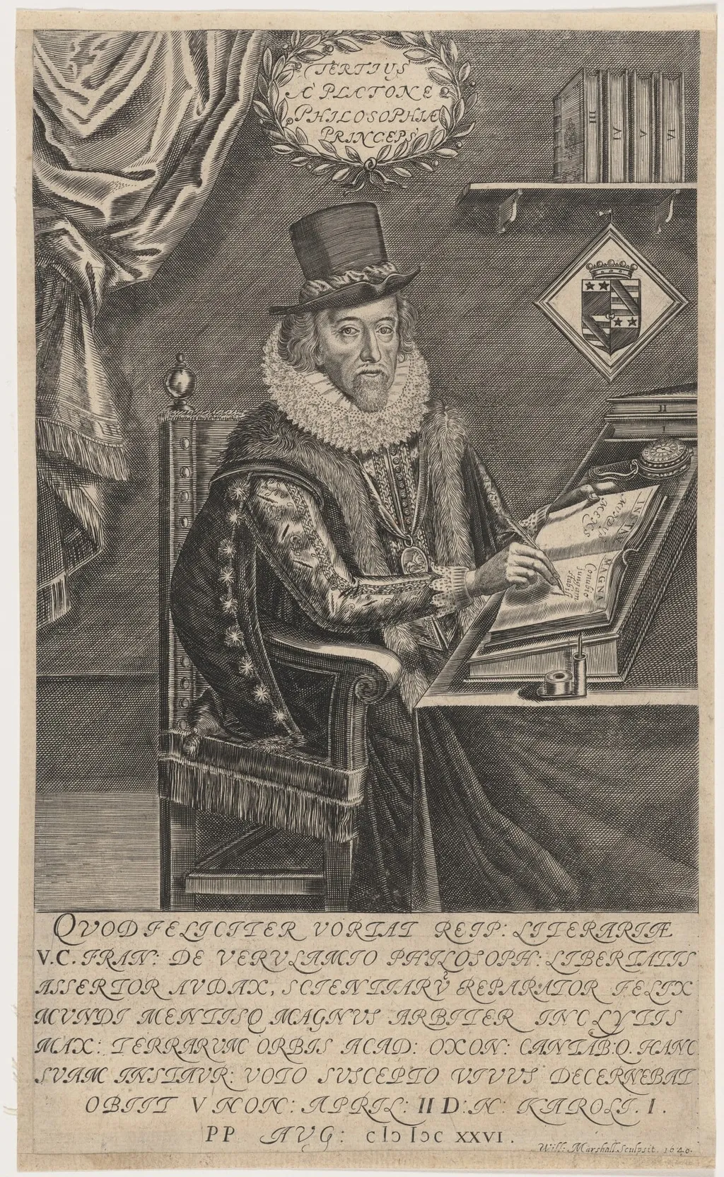 Francis Bacon, by William Marshall, ink, 1640