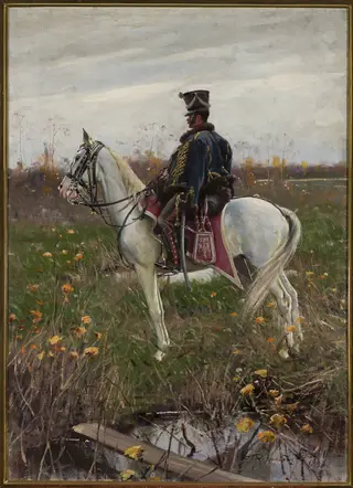 Hussar from the 13th Regiment of the Army of the Duchy of Warsaw, by Zygmunt Rozwadowski, oil, 1896
