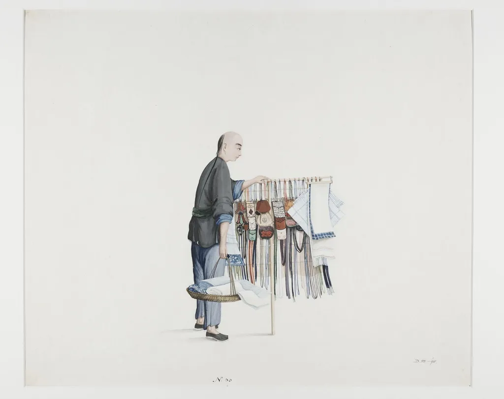 A Handkerchief Seller, by Puqua, paint, 1790