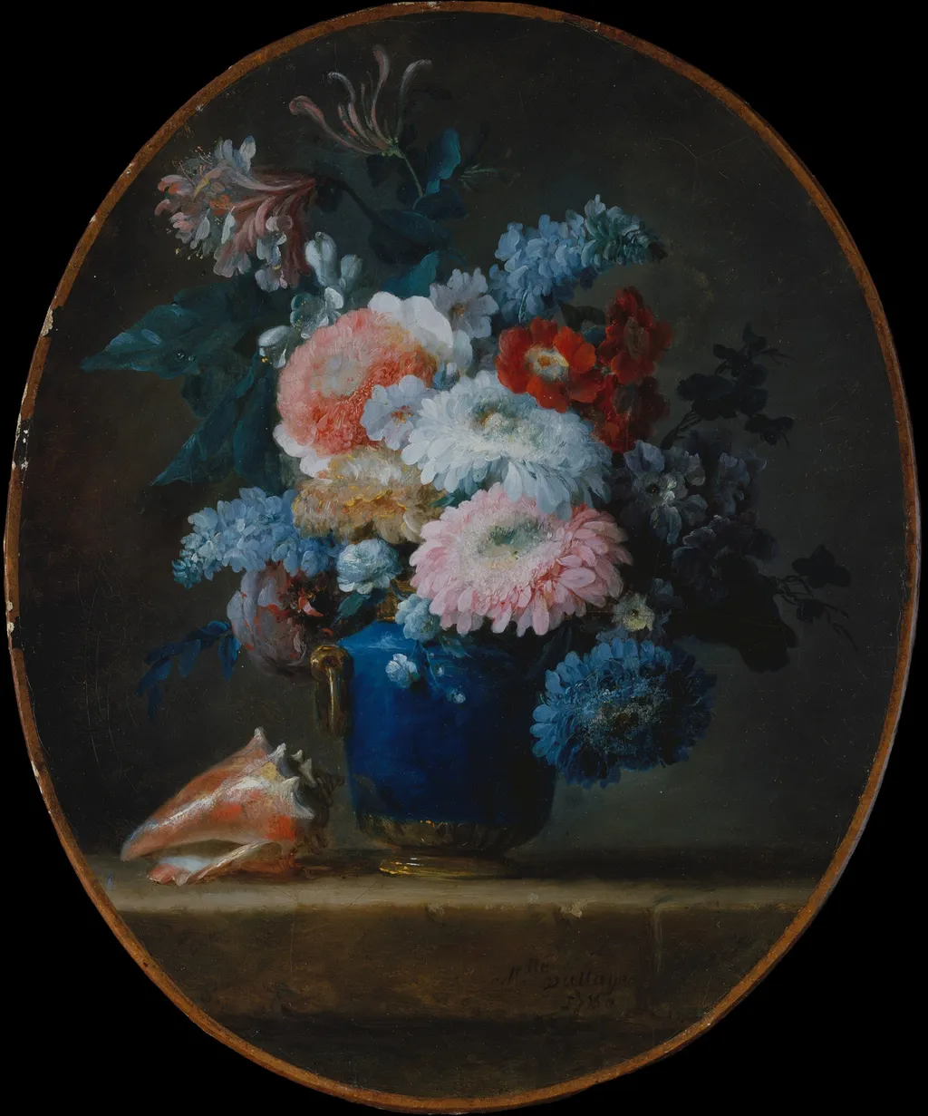 Vase of Flowers and Conch Shell, by Anne Vallayer-Coster, oil, 1790