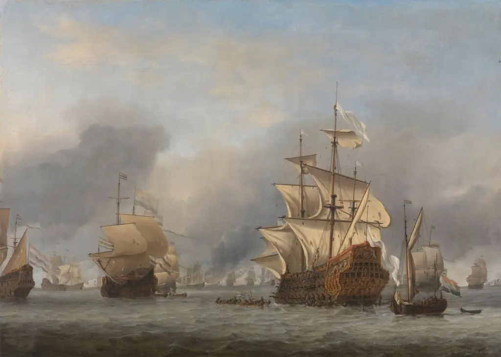 The Capture of the Royal Prince, by Willem van de Velde the Younger, oil, 1670