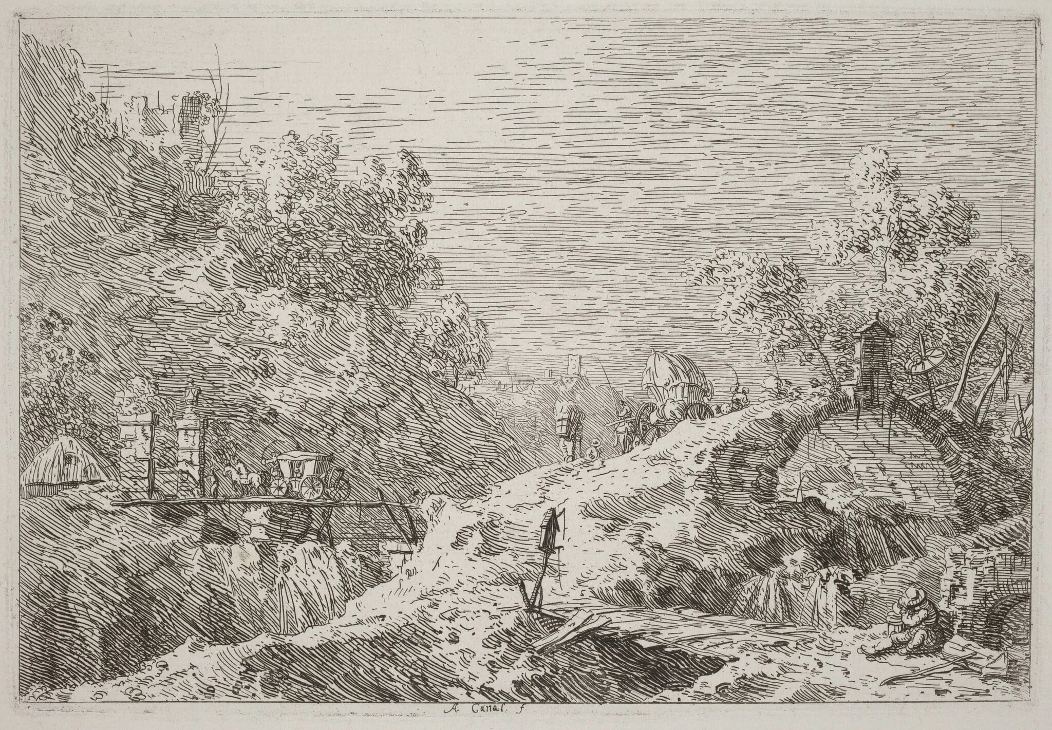 Mountain Landscape with Five Bridges [lower right], detail