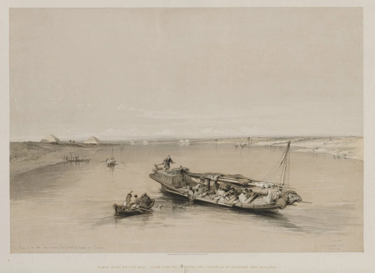 Egypt and Nubia, Volume I: View on the Nile Looking Towards the Pyramids of Dashour and Saccara, detail