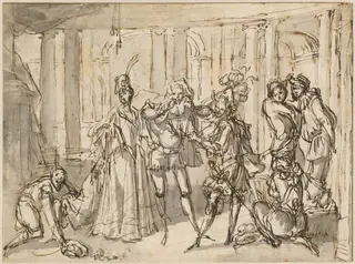 A Performance by the Commedia dell'Arte, by Claude Gillot, ink, 1710