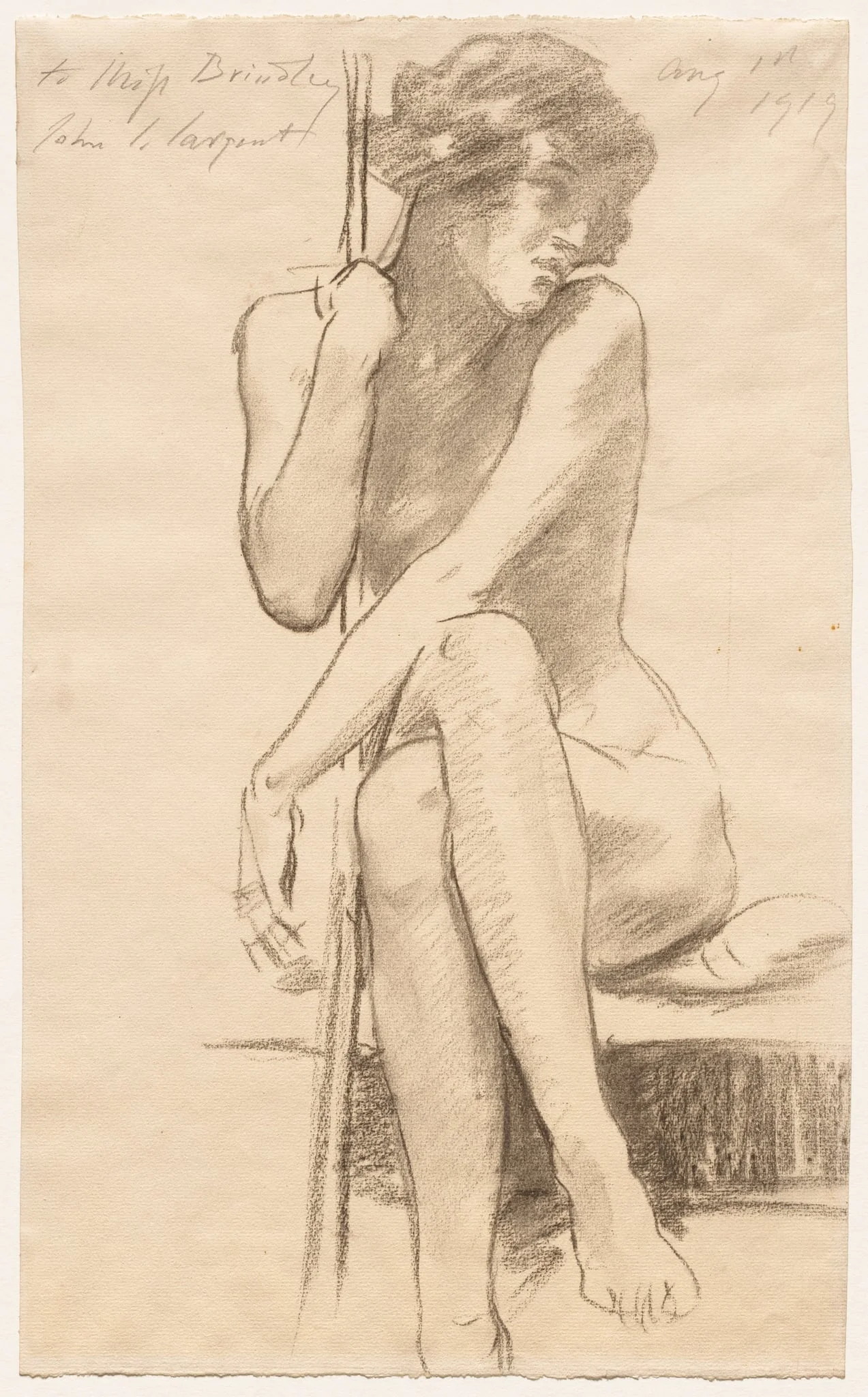 Female Nude Seated on a Low Bench, detail