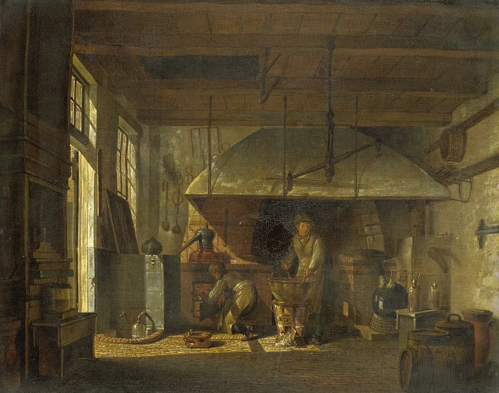 The Laboratory of A. d'Ailly near the Bulwark on the Zaagmolenpoort in Amsterdam, by Johannes Jelgerhuis, oil, 1818