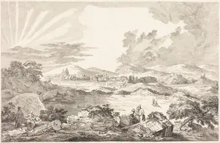 The Dromos, Athens, by Jacques Philippe LeBas, ink, 1758