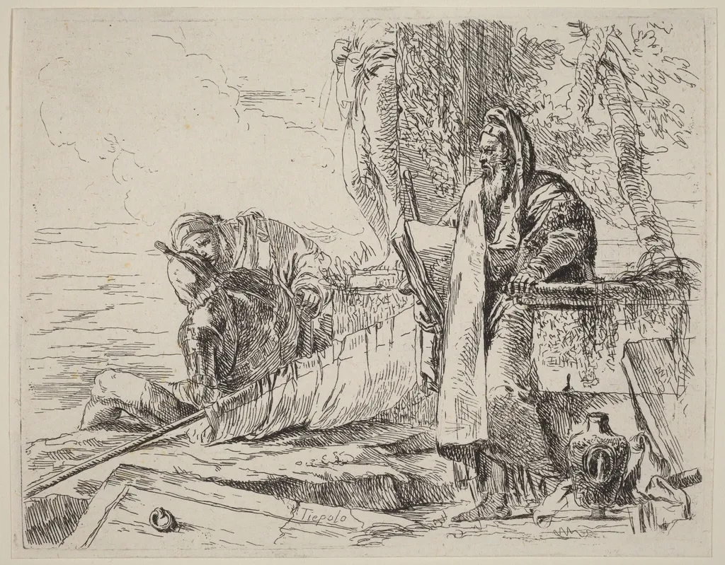 Standing Philosopher and Two Other Figures, by Giovanni Battista Tiepolo, ink