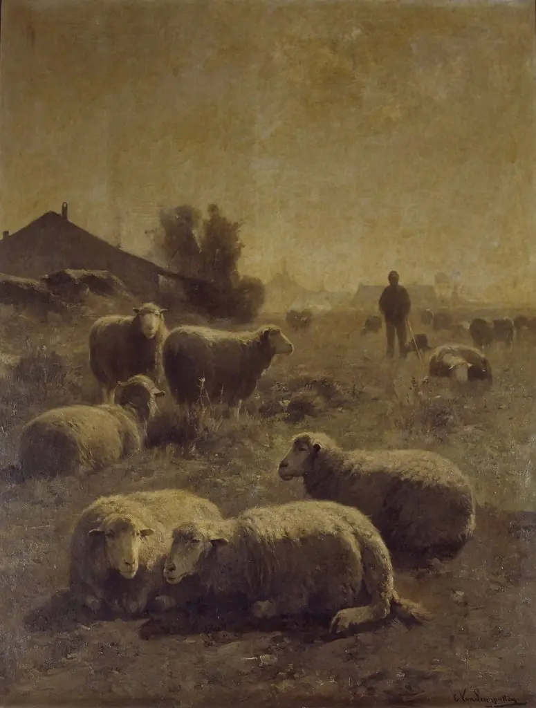 The Flock, by Cornelius Van Leemputten, oil, 1881