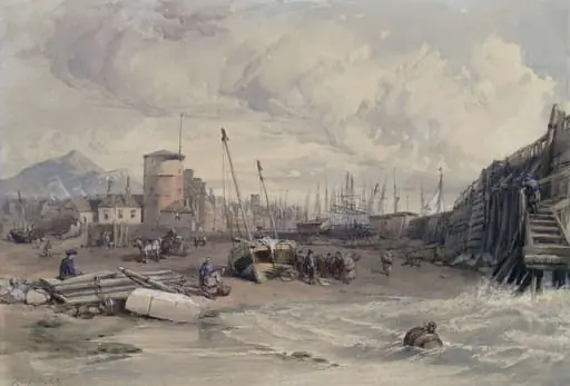 The Old Pier at Leith, by Clarkson RA Stanfield, watercolor, 1850