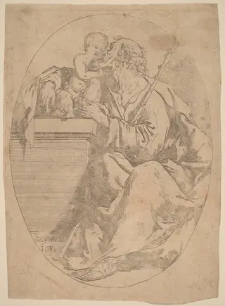 Saint Joseph and the Christ Child, by Domenico Maria Viani, ink, 1694
