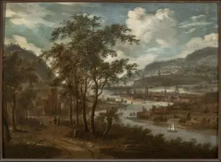 View of a river valley, by Dionys Verburg, oil, 1698